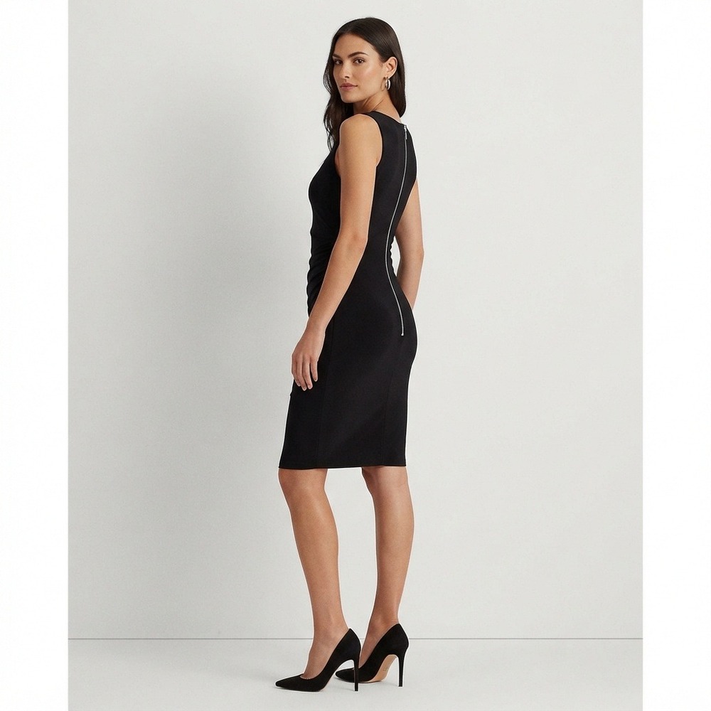 Kenneth Cole New York Black Ruched Sheath Dress Exposed Back Zip Size 8